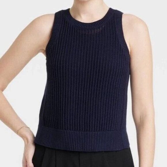 Women's High Neck Mesh Sleeveless Sweater - A New Day Navy Navy Blue Size XXL - Picture 3 of 10
